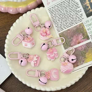 Rosa Kirschblüte Dessert Glocke Schlüsselanhänger süße Blumen Tasche Anhänger Accessoires