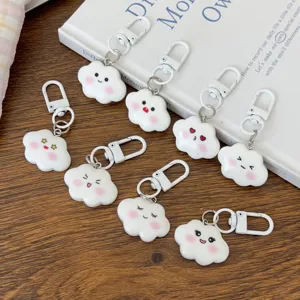 Cute Cloud Resin Keychain Cartoon Expression Bag Charm Soft Blush Cloud Pendant Key Ring For Women Girls Gifts