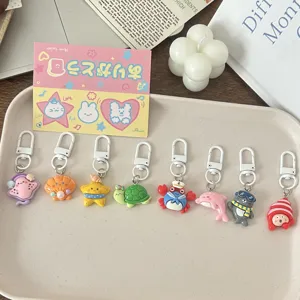 8 styles cute marine life keychains, cartoon animal starfish turtle key rings for gift.