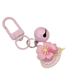Süsser rosa Kirschblüte Glocke Schlüsselanhänger süßer Rucksack Anhänger für Mädchen
