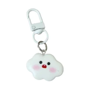 Cute cloud keychain with blush expression, sweet pink style metal keyring pendant for friends.