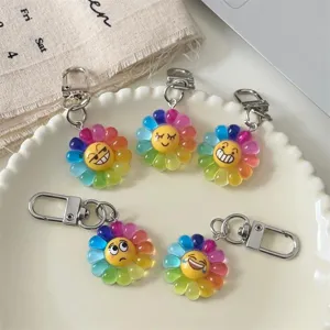Rainbow flower emoji keychain set cute resin cartoon bag charm aesthetic couple friendship gift accessories