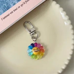Colorful rainbow flower emoji keychain cute cartoon acrylic bag pendant accessory gift