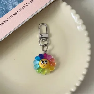 Colorful flower expression keychain cute cartoon bag charm aesthetic accessory for gift
