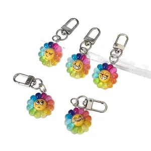 Colorful rainbow flower emoji keychain cute cartoon backpack pendant couple gift accessory