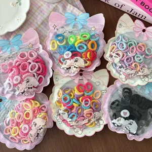 Cute candy color kids hair ties 50pcs set, soft elastic mini hair rubber bands for girls styling.