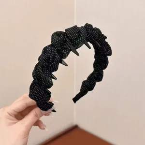 Korean style black polka dot headband with teeth for women, fluffy high crown hair hoop 85