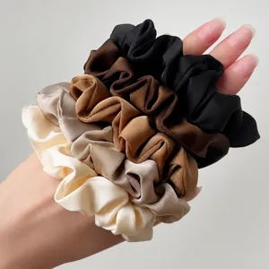 Women Satin Hair Scrunchies High Elastic Hair Ropes Solid Color Pleated Hair Ties Daily Hair Styling Accessories Ponytail Holder