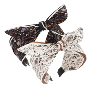 Cerchietto con fiocco in tessuto Paisley stile vintage dolce per donna accessorio moda
