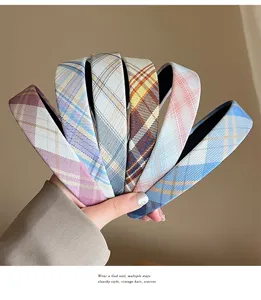 Serre-tête à carreaux style coréen bandeau en tissu doux accessoire cheveux esthétique