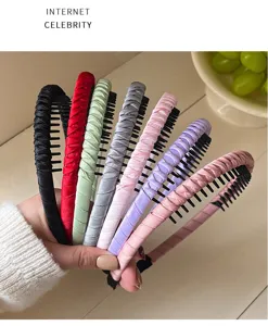 Pleated children hair band with teeth anti-slip hair hoop cute girls daily hair accessories