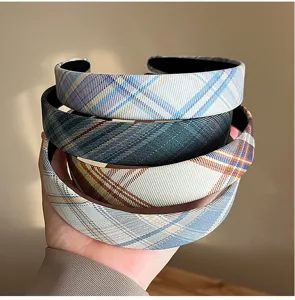 Serre-tête en tissu écossais mignon bandeau à carreaux accessoire de cheveux détail