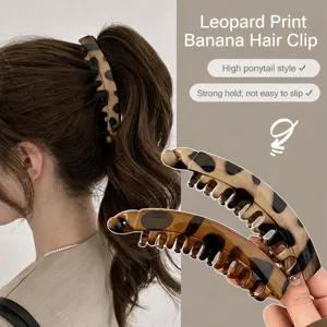 Leopard Print Banana Clip Hairpin Large Hair Claw Vintage Ponytail Holder Stylish Hair Styling Accessories For Women
