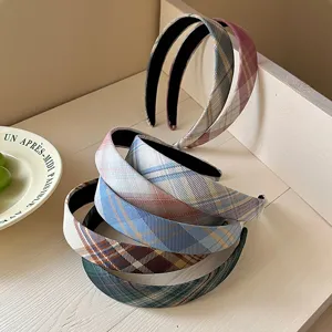 Serre-tête en Tissu à Carreaux pour Filles Douces Style Coréen Accessoire de Coiffure Rétro à la Mode pour Femmes