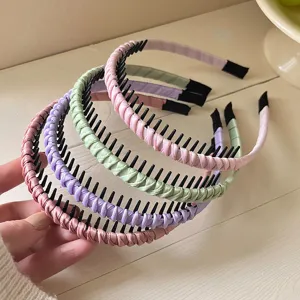 Children pleated hair hoops with teeth anti-slip headbands colorful cute hair accessories