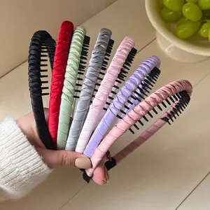Colorful pleated toothed hairbands for girls, anti-slip fabric wrapped headbands set for daily wear.