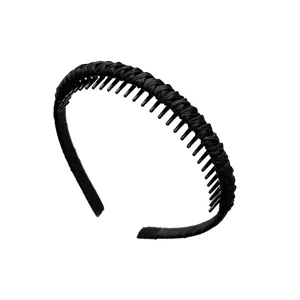 Black pleated hair band with teeth non-slip headband for girls hair styling tool fashion.