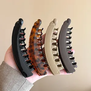 4-piece banana hair clips set, elegant tortie and solid color vertical hair claw grips for women.