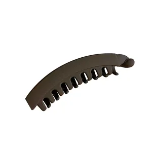 Brown banana hair clip for women, simple vertical claw clip for high ponytails daily use.