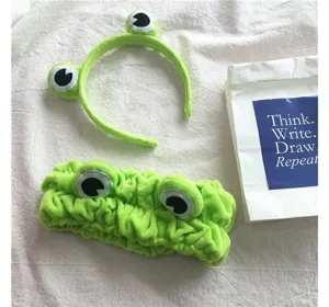 Set de diadema y cinta para el pelo de felpa de rana verde linda para lavado, suave.