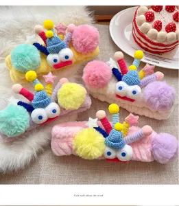 Cute plush big eye hairband for women, fluffy wide face washing headband, funny hair accessory.