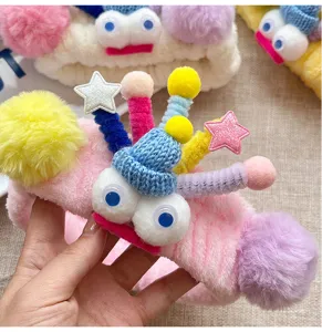 Cute plush big eye headband wide brim fuzzy hair hoop funny face washing hair accessory for women