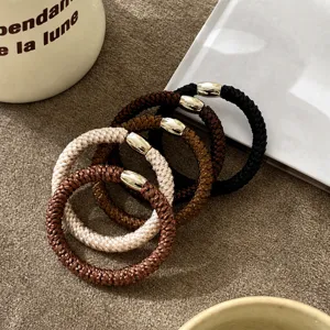 Thickened Braided High Elastic Hair Ties Colorful Ponytail Holder Rubber Bands With Metal Ring Hair Accessories For Women