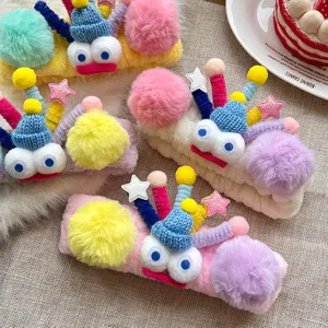 Cute plush funny big-eyed hairband women wide-brim fuzzy headband for face washing and makeup.