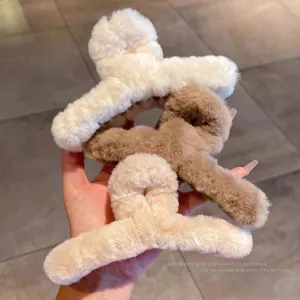 Oversized plush hair claw clip fluffy winter shark clip for women styling accessory
