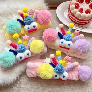 Cute plush funny big-eyed headband for women, soft wide hair hoop for face washing makeup.