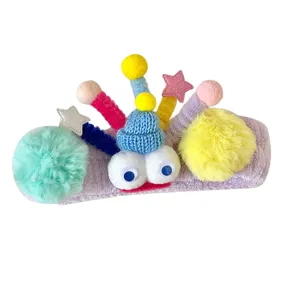 Cute fluffy funny big-eyed headband for women, wide brim plush makeup hair hoop daily wear.