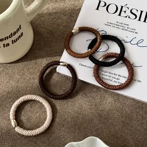 Thickened woven high elastic hair ties scrunchies with metal tube decor, multi-color pony tail.