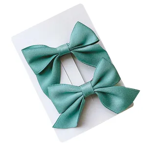 Children hair clips cute green bow hairpins set for little girls daily hair accessories