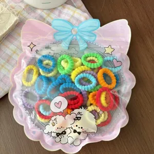50pcs candy color elastic hair ties for kids, cute small towel ring hair accessories cute