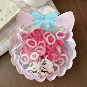 Cute candy color elastic hair ties for kids, soft towel hair bands in pink and white 50pcs