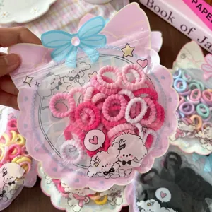 Cute candy color hair ties for kids, 50pcs elastic hair ropes, mini towel rings for girls.