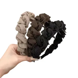 Korean style polka dot wrapped bubble headband with teeth, fluffy high crown hair hoop