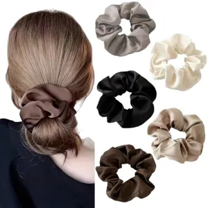 Elegant satin hair scrunchies set, soft elastic hair ties for women and girls daily hair styling.