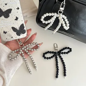 Ciondolo creativo con fiocco di perle per borsa e custodia per cellulare accessorio regalo
