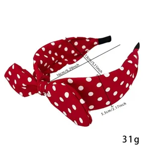 Vintage red polka dot bow headband for women, wide brim hair hoop, chic hair accessories.