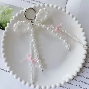 Pearl bow mobile phone chain fashion cute bag hanging decorative keychain accessory style chic item