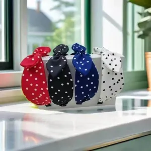 Retro polka dot bow headbands set, wide brim fabric hair hoops, stylish women accessories