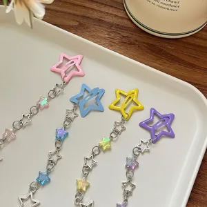 Bunte Stern Haarklammern mit Kette Anhänger, süße Dopamin Stil Seiten Haarspangen für Frauen.