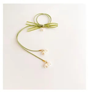 Anello per capelli verde stile Mori fiocco mughetto nappa elegante accessorio moda