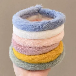 Cerchietto in peluche morbido fascia per capelli larga invernale dolce accessorio donna chic