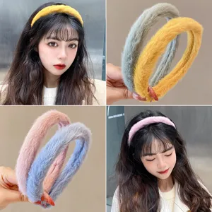Cerchietto capelli peluche autunno inverno colore unito spesso dolce stile coreano accessori