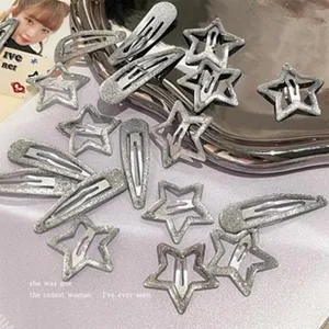Y2K silber glitzer stern haarspangen set süße seite knall clips ästhetische haaraccessoires