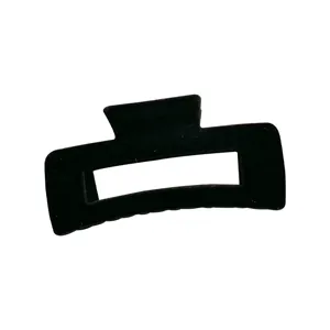 Black velvet rectangular hair claw clip for women, large elegant geometric shark clip.