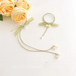 Elastico per capelli mughetto fiocco nappa stile Mori, porta coda elastico per donna.