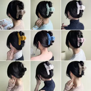 Pinza de pelo de felpa de otono invierno grandes pinzas tiburon suaves accesorios pelo